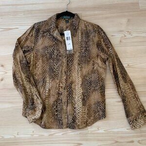 Lauren Ralph Lauren Petite Animal Print Button Down Shirt Sz. LP